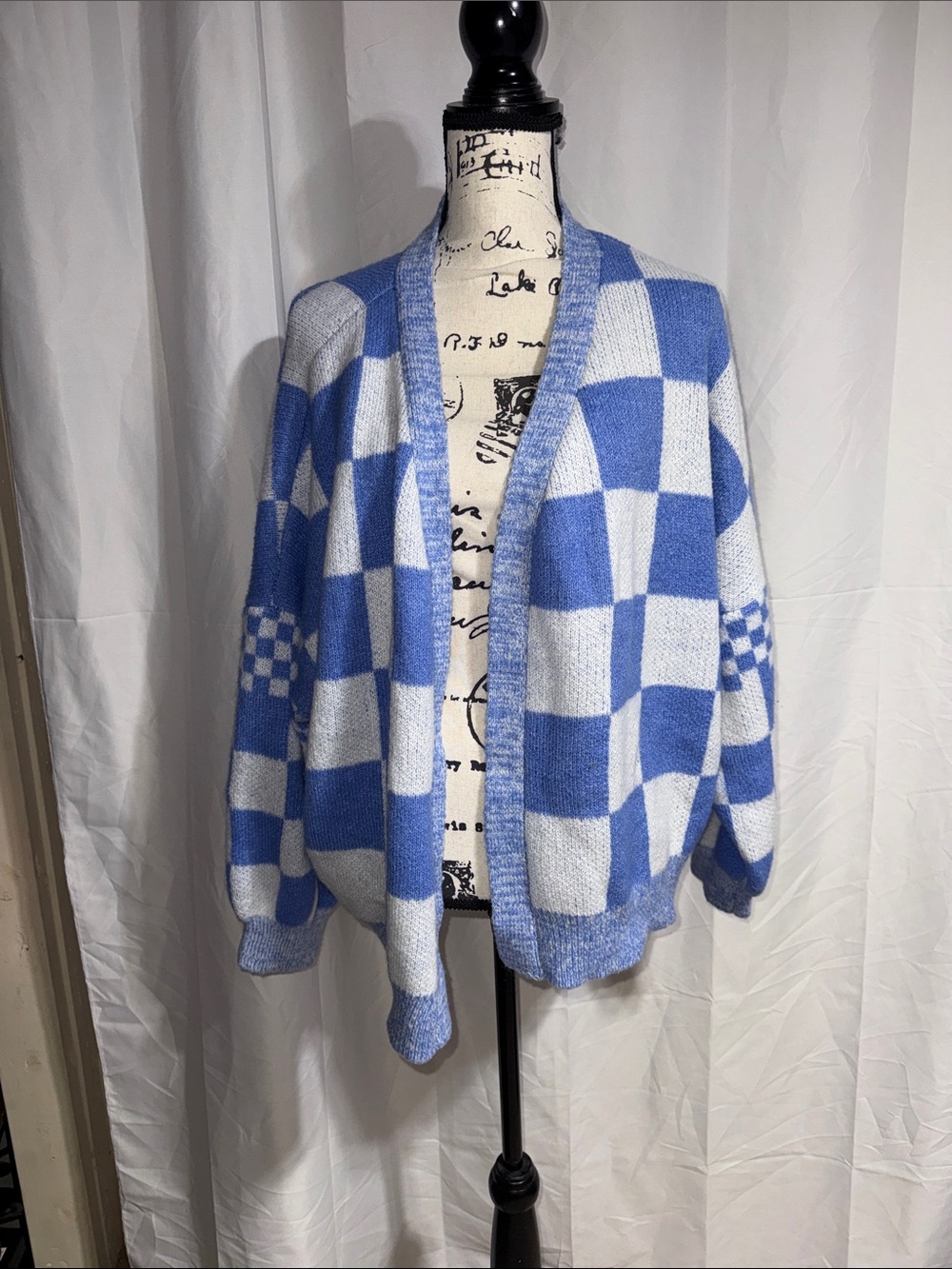 SO Blue and White Checkered Cardigan